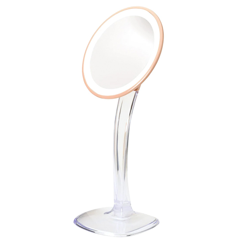 7" 5X LED Lighted Mirror, Rose/Gold, Rechargeable Battery