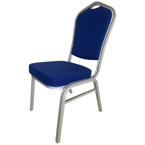 Customized Stackable Banquet Chair Chauncey Aluminum Silver & Blue Upholstery