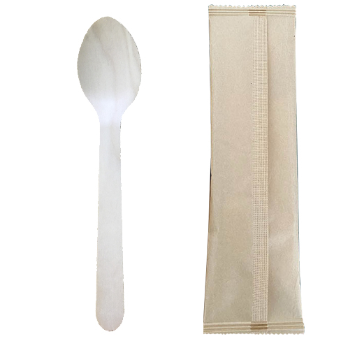 [HEAL0000890] Cuchara de Madera AB de 16cm en Bolsa de Papel Kraft Individual