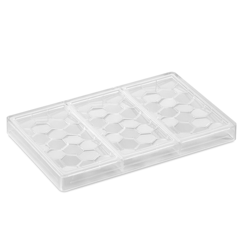 Choco Bar Mould PAVÉ Vallèe  - mm 155x78x10 h, vol. ~ 100 g, 3 Indents - Mould dim mm 275x175