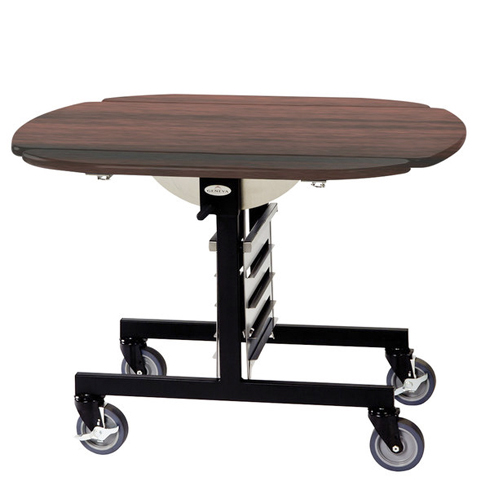 Mobile round top tri-fold room service table red maple finish - 36" x 43" x 31"