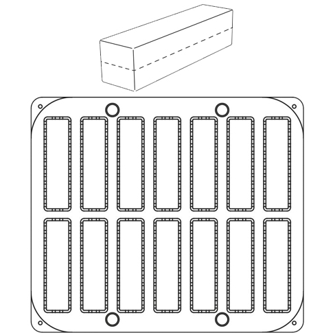 14 Rectangular Eclair Indents 120x30x30 mm - Plate for Cookmatic 380x330 mm