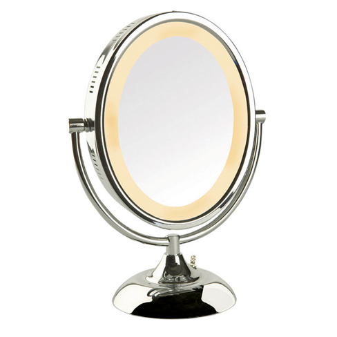 8" x 10" Oval, 8X-1X Lighted Table Top Mirror, Chrome