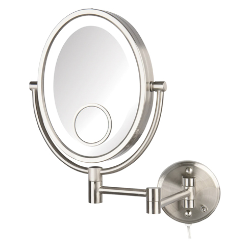8" x10" 10X-1X LED Oval Lighted Table Mirror, Nickel, Height 17.5", 15X Spot Mirror