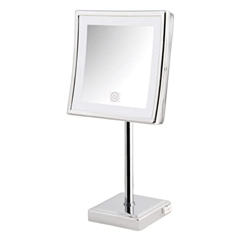 8" x 8" 5X LED Lighted Table Top Mirror, Height 16.5", Chrome