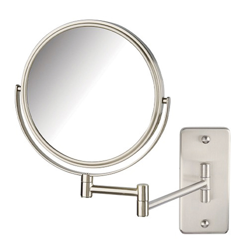 8", 5X-1X Wall Mount Mirror, Double Arm, Nickel, Oversize Mounting Base