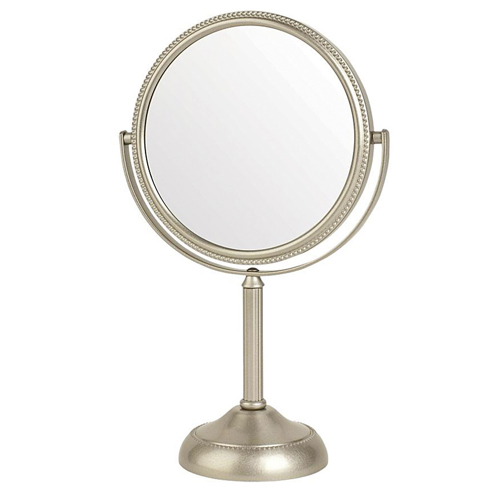 6", 10X-1X Table Top Mirror, Nickel, Height 11"