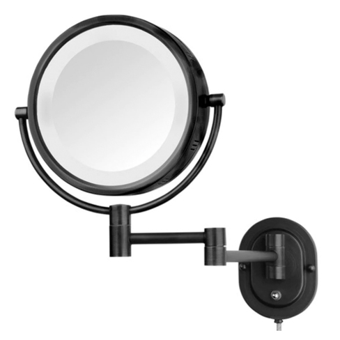 [JERD0004038PB] 8", 5X-1X Halo Lighted Wall Mirror, Double Arm (Plug-in, Black)