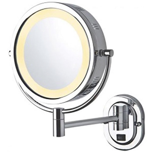 8", 5X-1X Halo Lighted Wall Mount Mirror, Single Arm Extends 9" from Wall, Direct Wire Only