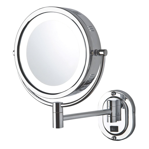 8", 5X-1X LED Lighted Wall Mirror, Extends 9", Direct Wire,  Chrome