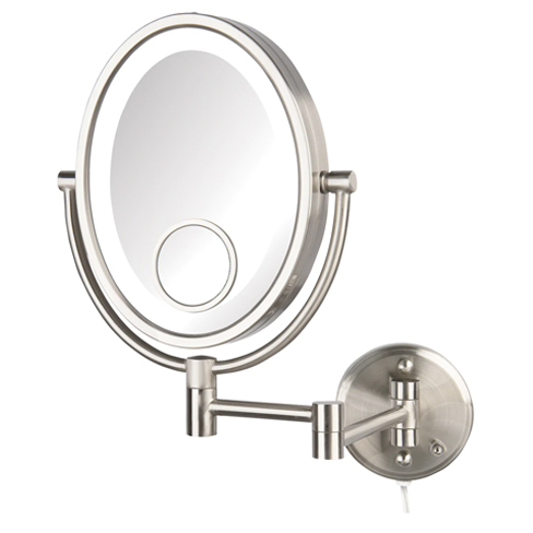 8"x10" Oval, 10X,1X, 15X LED Lighted Mirror Nickel