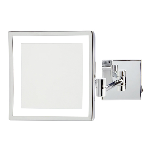 8" x 8" 5X LED Lighted Wall Mount Mirror, Extends 16", Chrome