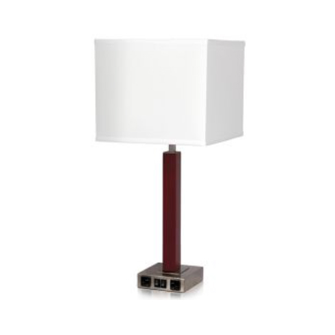 28" Twin Table Lamp with Mahogany Wood and Brushed Nickel Finish