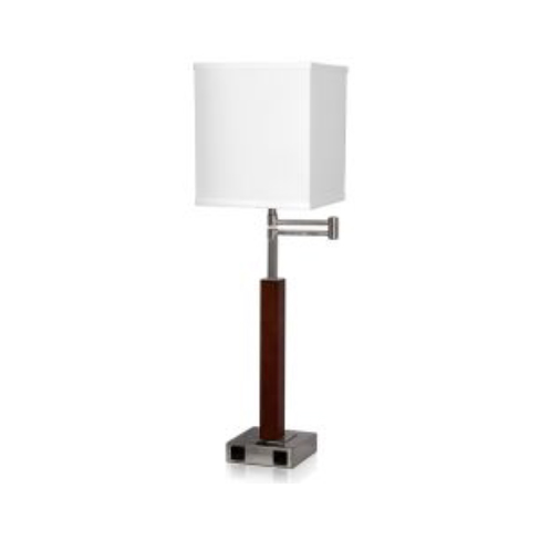 29.5" Swing Arm Desk Lamp with Mahogany Wood and Brushed Nickel Finish