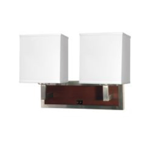 Double Wall Lamp with Mahogany Wood and Brushed Nickel Finish