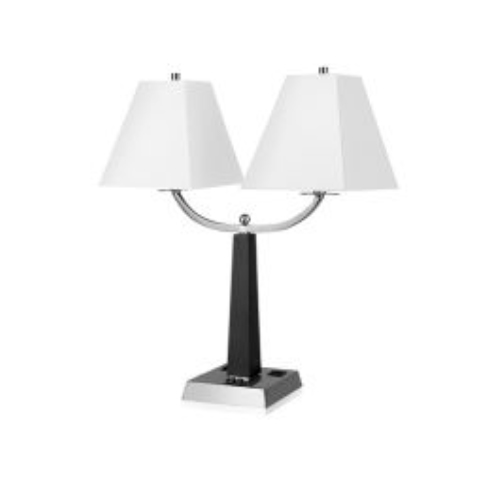29" Twin Table Lamp with Brushed Nickel Finish and Ebony Wood Accents