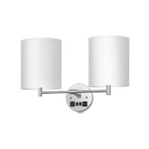 Double Wall Lamp with Brushed Nickel Finish and Linen Round Shades