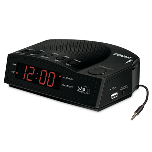 Radio Reloj Alarma Conair Puerto de Carga USB, Negro