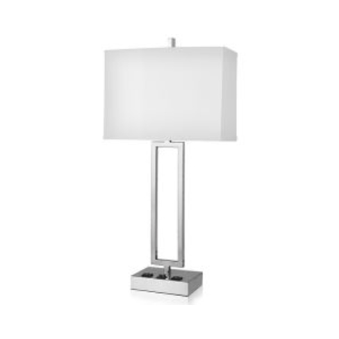 28" Single Table Lamp with Brushed Nickel Finish and 2 Outlets