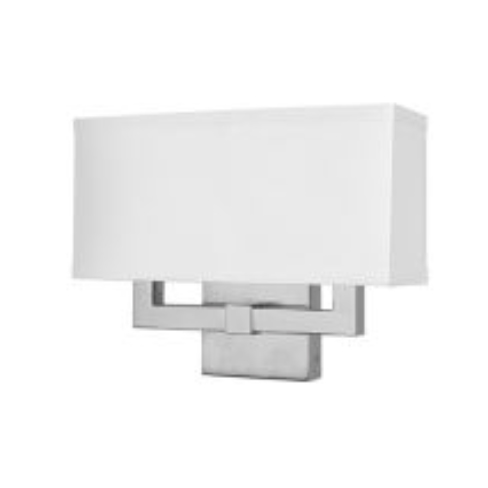 Double Wall Sconce with Brushed Nickel Finish and Linen Half Shade without Outlet/Switch