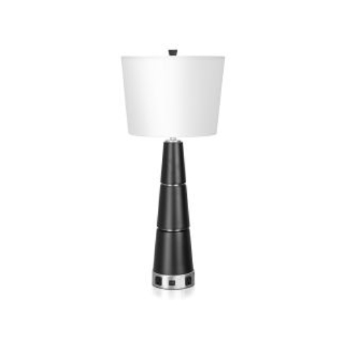 Single Table Lamp with Ebony and Brushed Nickel Finish and 2 Outlets