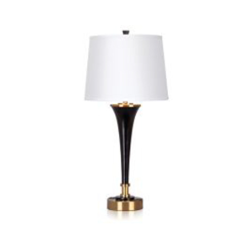 Single Table Lamp with Ebony, Burnished Brass Accents and 2 Outlets