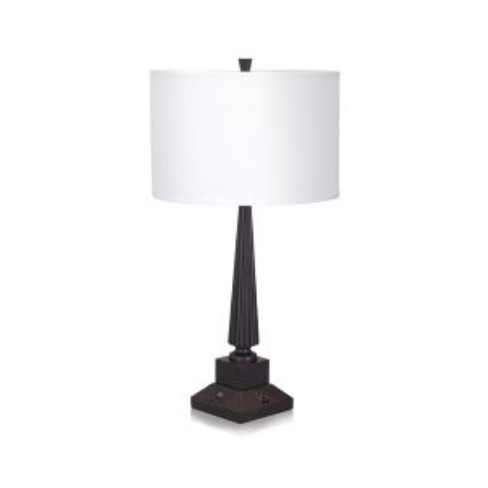 End Table Lamp with Bronze and Dark Wood