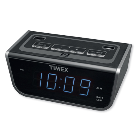 Reloj Despertador Pre-set Timex con LEDs y Doble Carga USB Negro