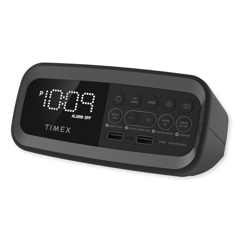 [TIME0004554] Radio Despertador Pre-set Timex FM con Doble Carga USB Negro Metálico