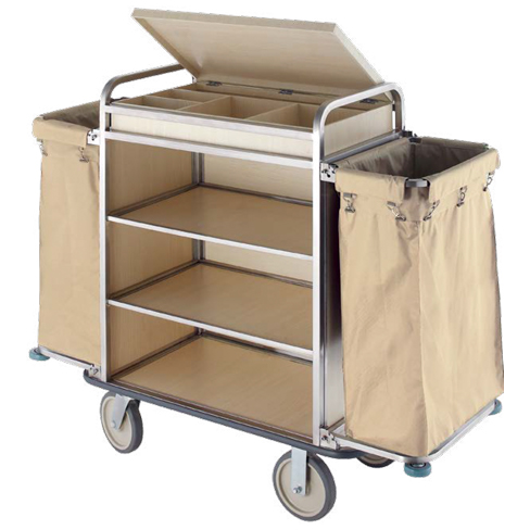 Steel and Wood Housekeeping Service Cart Grid with Cover TWT7339A