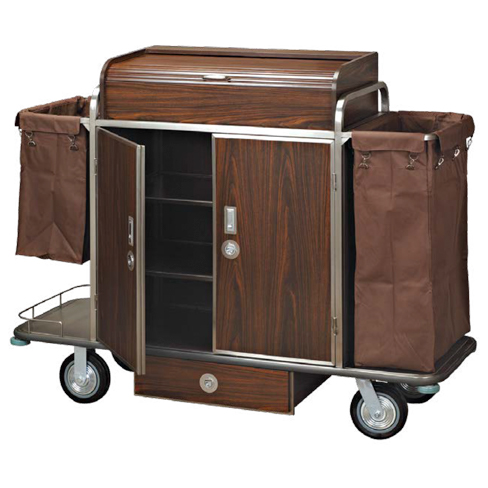 Housekeeping Service Cart Steel and Wood Frame TWT7385