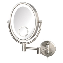 [JERD0003838] 8" x10" 10X-1X LED Oval Lighted Table Mirror, Nickel, Height 17.5", 15X Spot Mirror