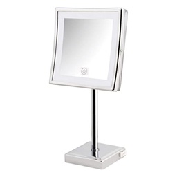[JERD0003842] 8" x 8" 5X LED Lighted Table Top Mirror, Height 16.5", Chrome
