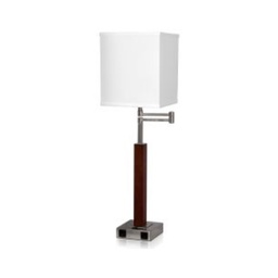 [ILAM0004186] 29.5" Swing Arm Desk Lamp with Mahogany Wood and Brushed Nickel Finish