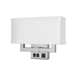 [ILAM0004348] Double Wall Lamp with Brushed Nickel Finish and Linen Half Shade